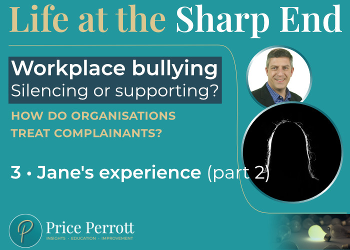 Ep 3 cover • workplace bullying, silencing or supporting? How do organisations treat complainants?  Part 2 of Jane's experience
